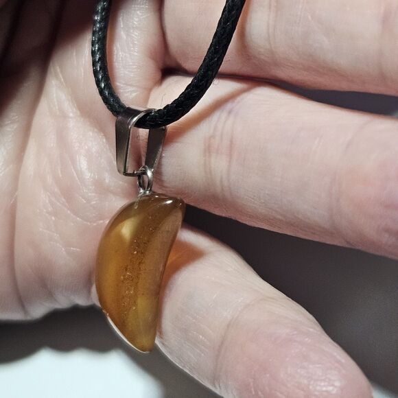 Brown Semiprecious Crescent Moon Pendant Black Cord Necklace 24-26" - Picture 2 of 12